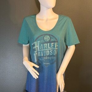 Harley-Davidson Women's Teal and Navy Tee Sz 1X